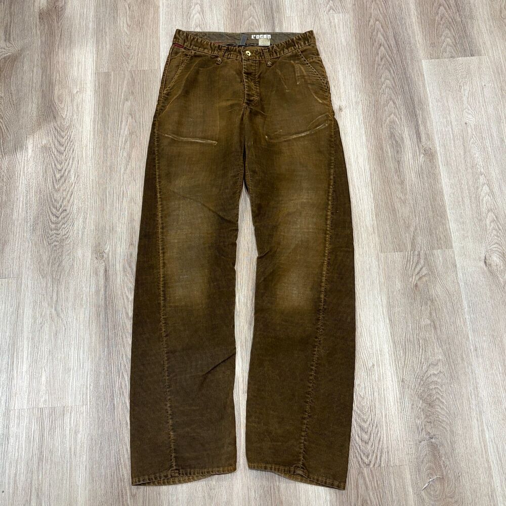 INSANE Vintage 90s Y2K Rogan Brown Corduroy Straight Leg Pants Size 31x34 Fade